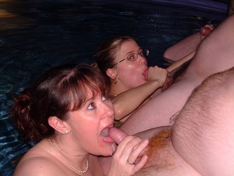 Busty girlfriends blow guy in swimming pool #78570488