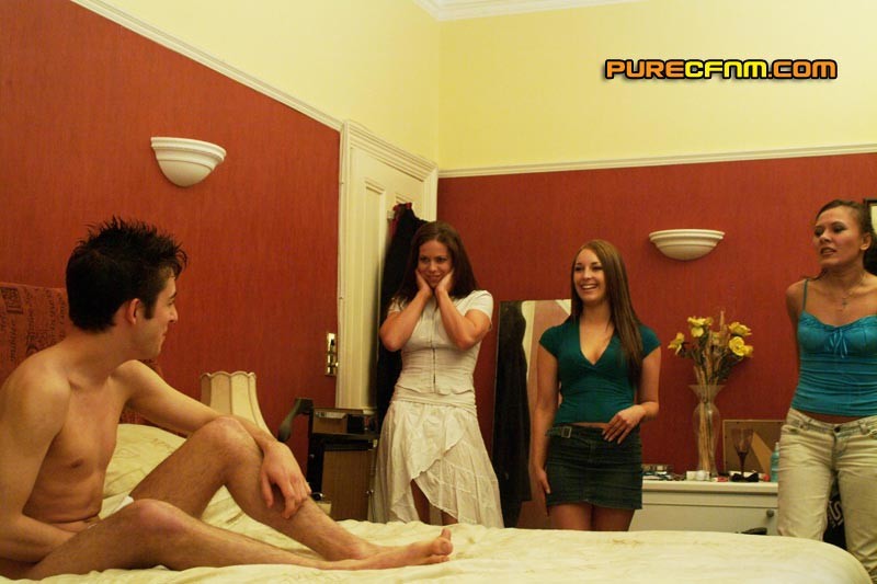 Boy is caught wanking to porn by three girls who decide to take #75448084