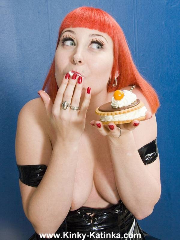 Latex girl gets messy with food #76634609