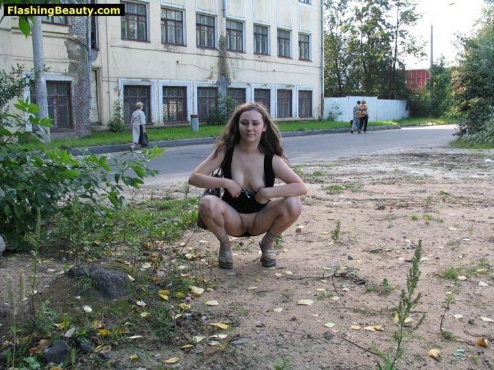 Exhibitionist girl flashing her pussy in public #76655810