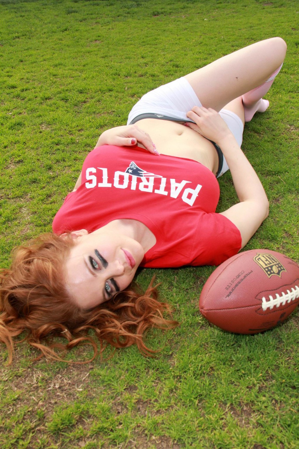 Maitland Ward showing underboob and pokies in red top and shorts at Super Bowl p #75174164