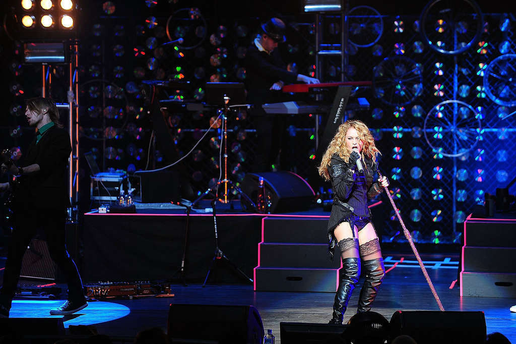 Paulina Rubio in black stockings on stage and show tits #75357344