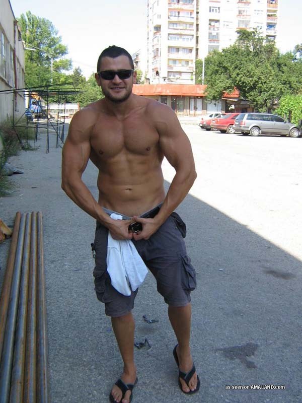 Hunky bodybuilder showing off his thick rock #76942187