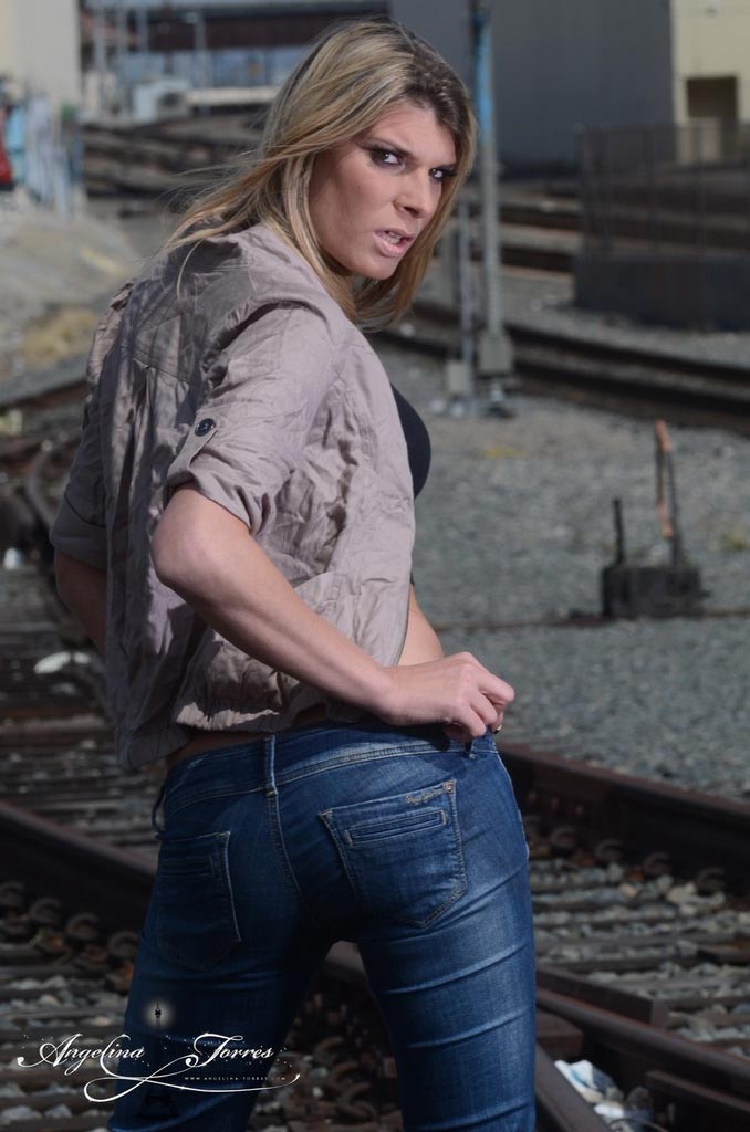 Hot Angelina teasing at the train tracks #79202852