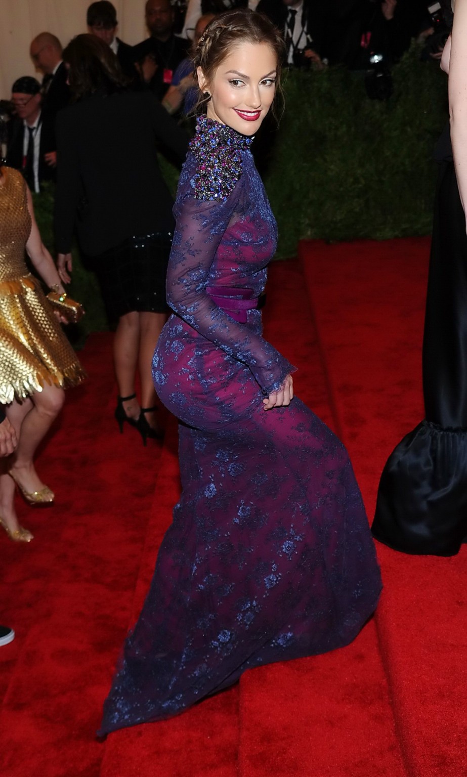 Minka Kelly wearing gorgeous purple transparent maxi dress on 2013 Met Gala at t #75233092