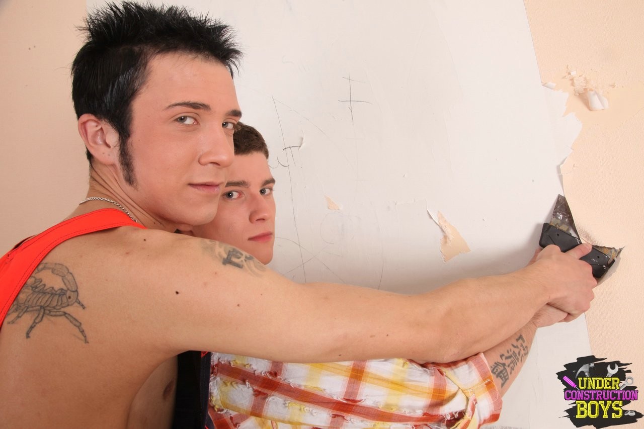 Horny teen twinks fuck each other while painting the wall #79489483