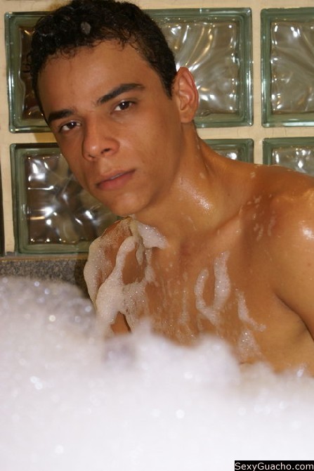 Latino guy jerking off in a nice warm relaxing bubble bath on film #76898867