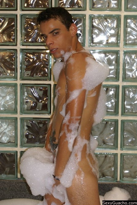 Latino guy jerking off in a nice warm relaxing bubble bath on film #76898870