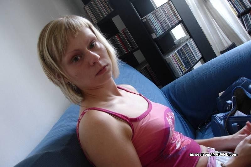 Collection of a slim blonde wife posing at home #75455278