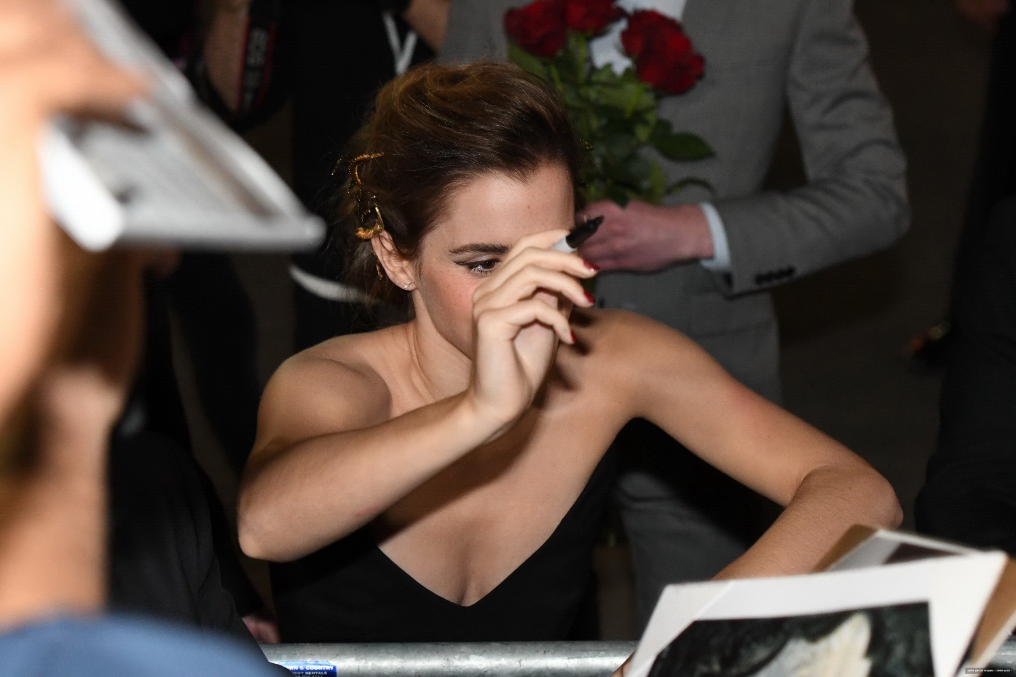 Emma Watson Braless Showing Huge Cleavage