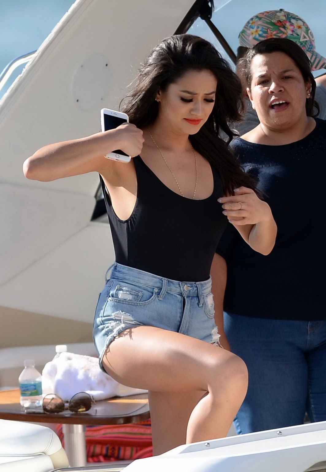 Shay Mitchell busty in black swimsuit and denim shorts #75145607