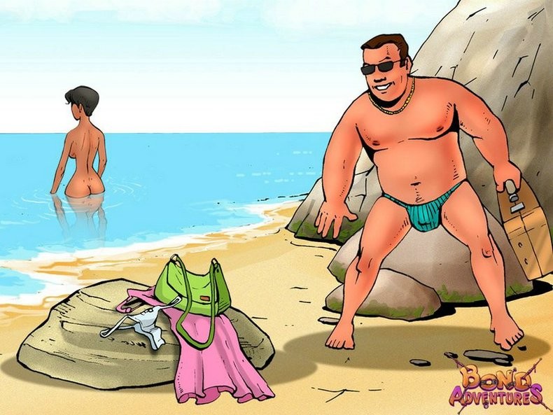 ボンデージ漫画のブルース・ボンドとビーチでのセックス
 #69701860