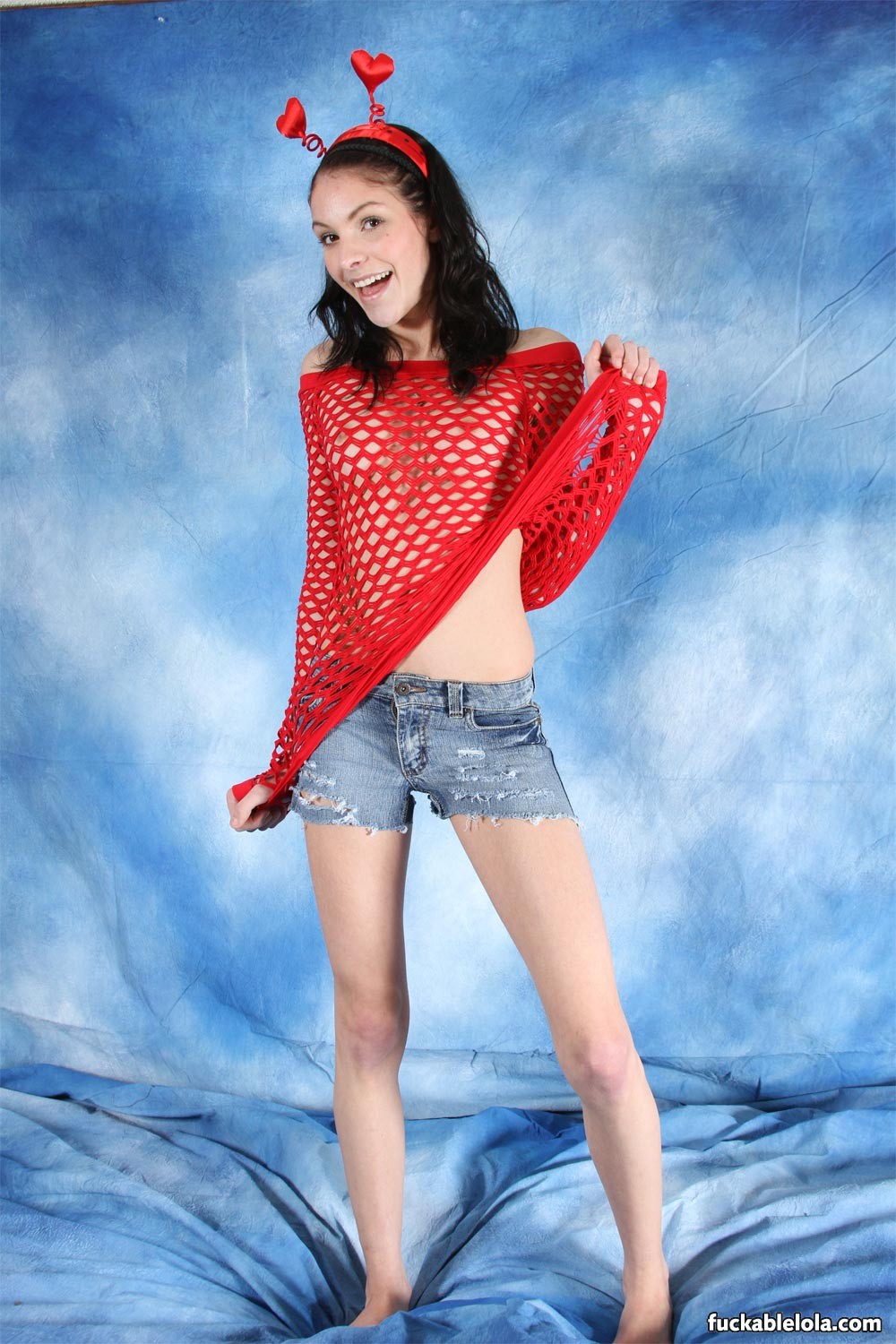 Skinny teen with small tits in fishnet shirt #74648777