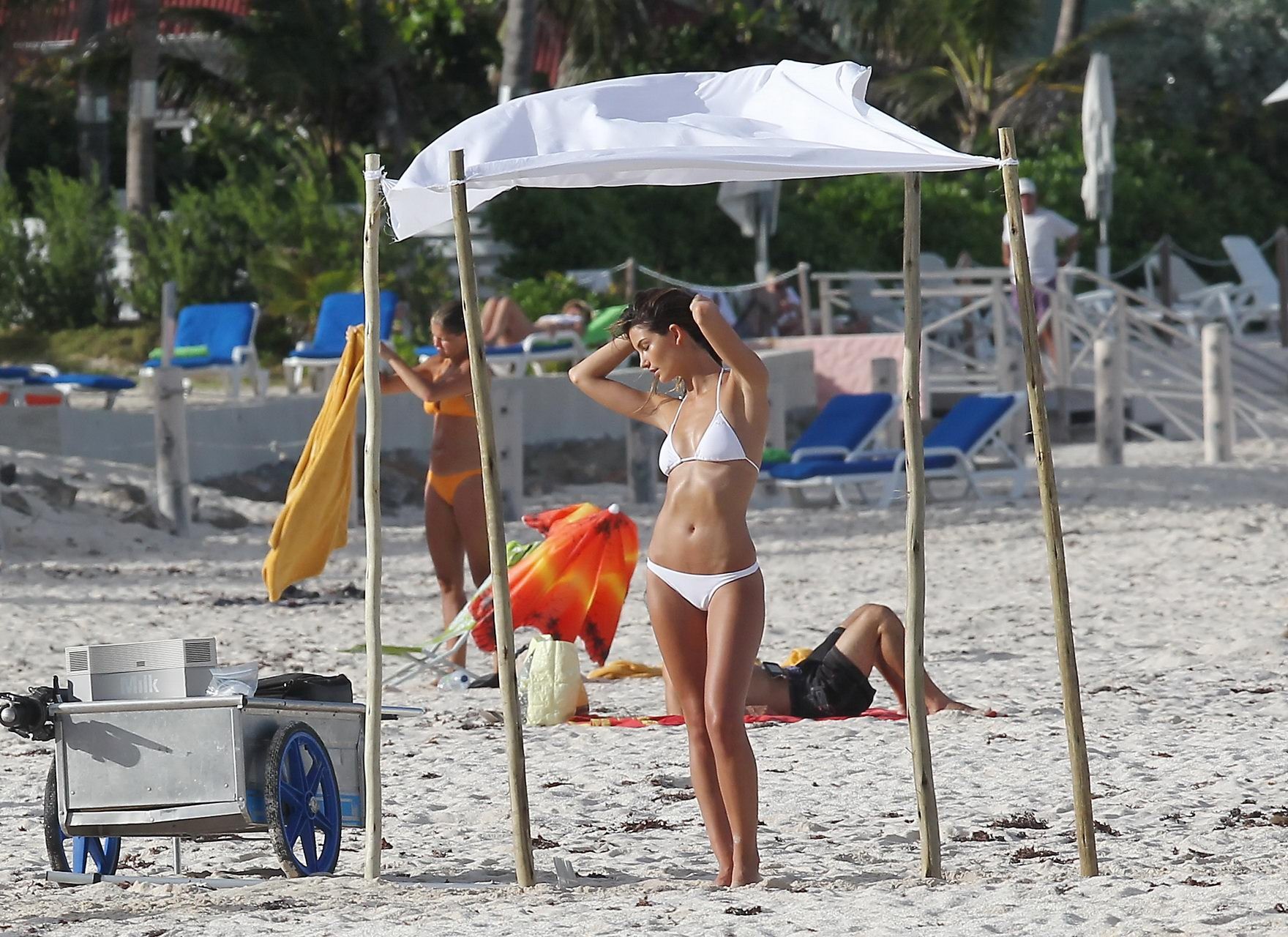 Lily Aldridge wearing sexy white bikini for the beach photoshoot #75321167