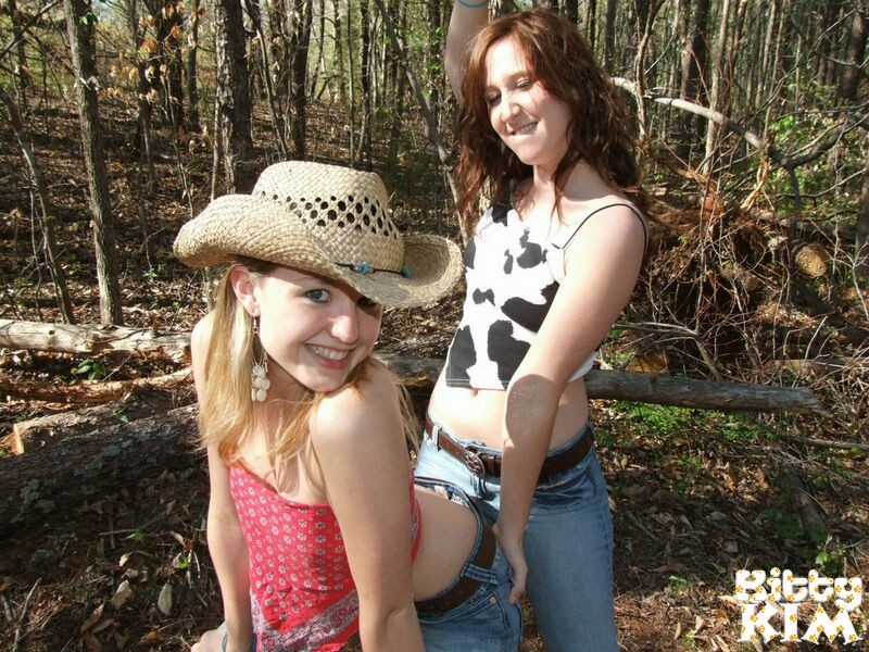 Naughty cowgirls Kitty Kim and Lovely September showing their assets outside #76442718