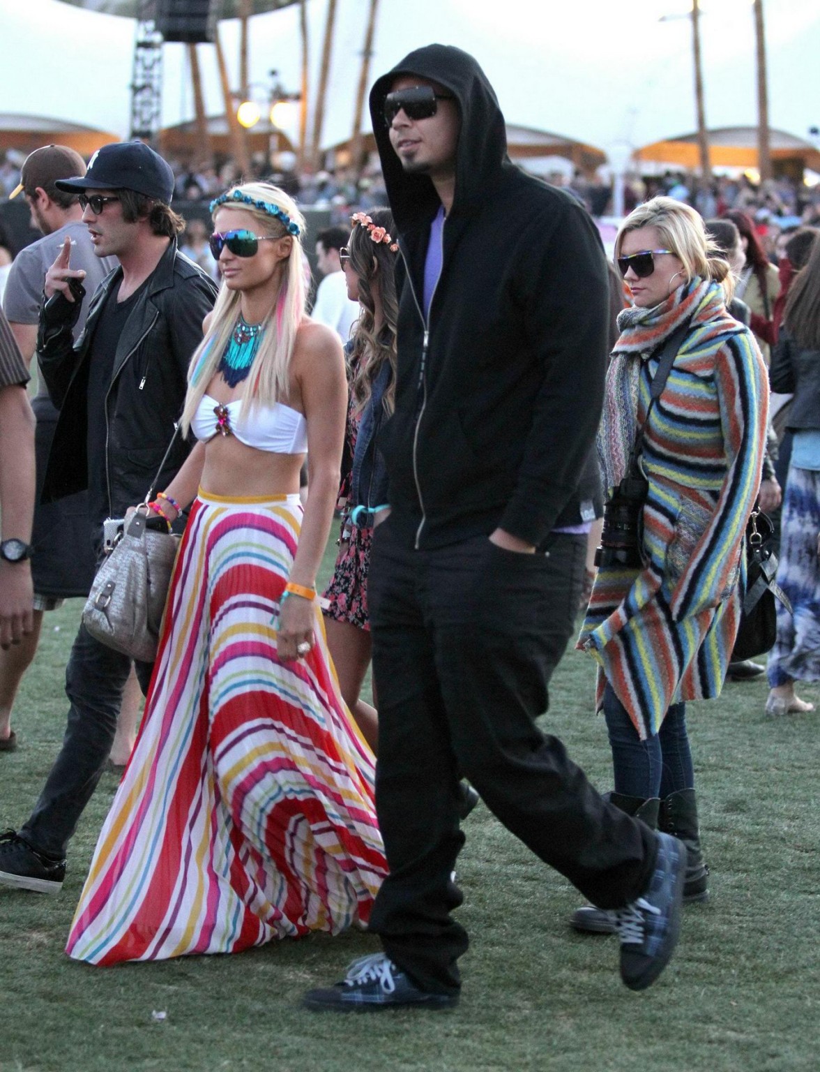 Paris Hilton wearing bikini top  skirt at Coachella Music Festival #75265941