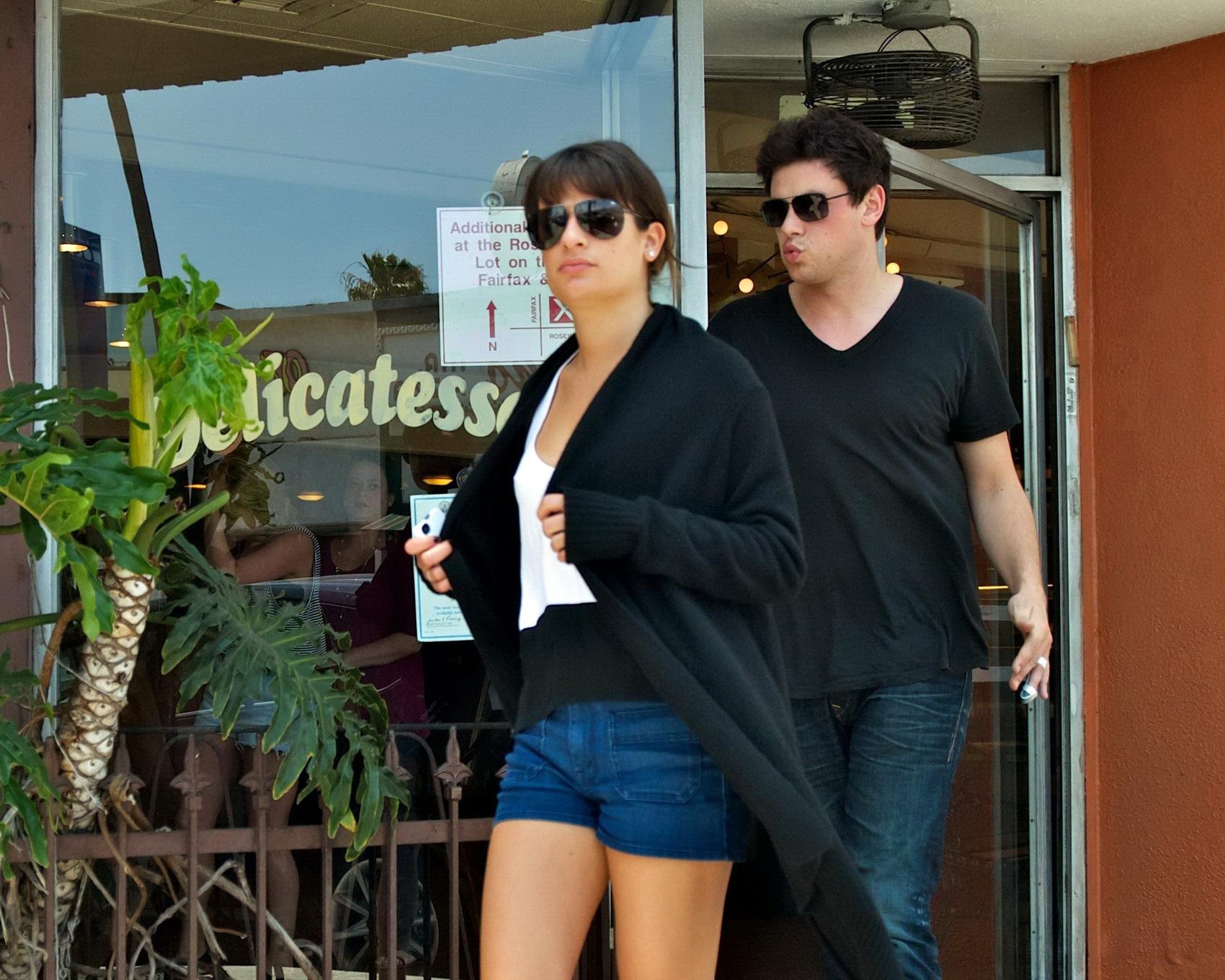 Lea Michele leggy  braless showing pokies at Canter's Deli #75263370