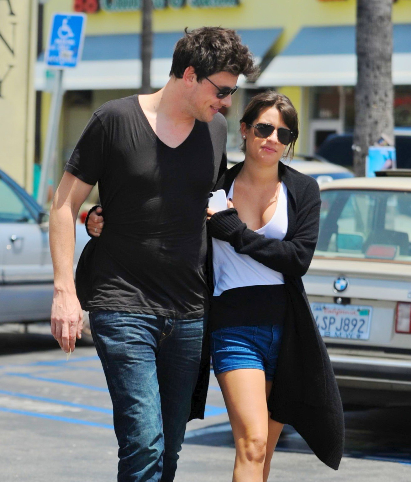Lea Michele leggy  braless showing pokies at Canter's Deli #75263383