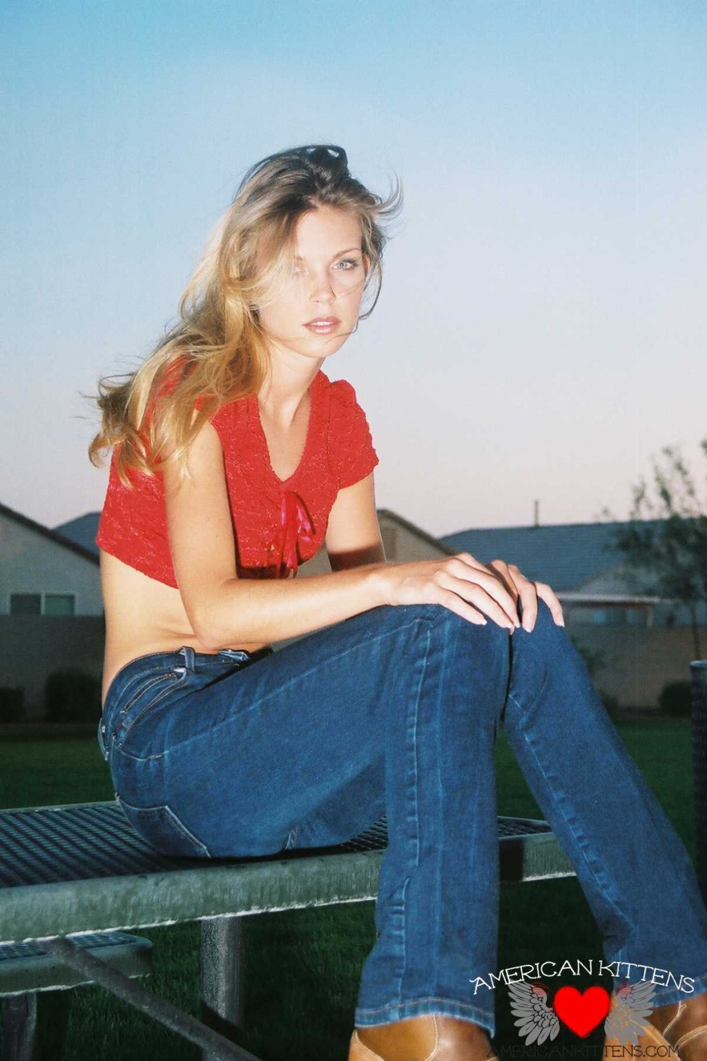 Ashley is outside on the play ground in tight jeans and a tiny red top I love to #77151268