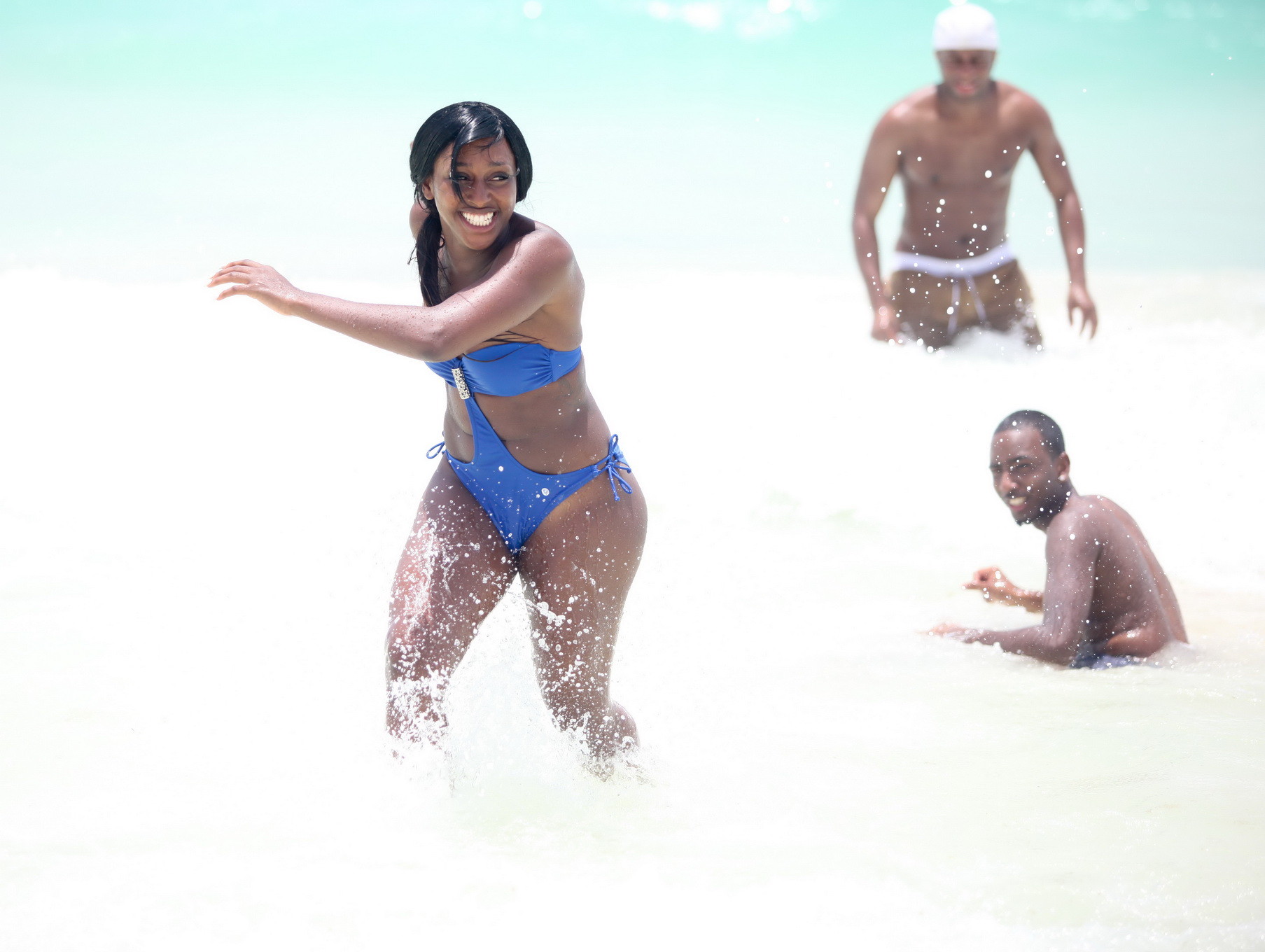 Alexandra Burke wearing sexy blue monokini on a beach in Mexico #75257334