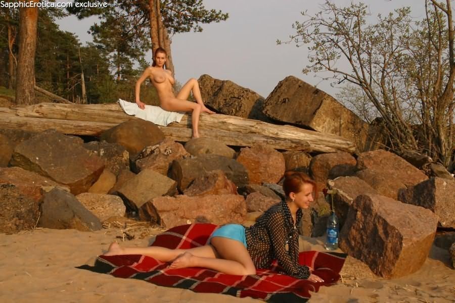 Adorable amateur lesbian teens have sex licking on beach blanket #78249315
