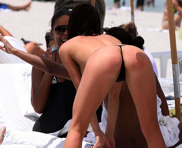 Sanaa Lathan showing her tits and ass in thong on beach paparazzi pictures #75394404