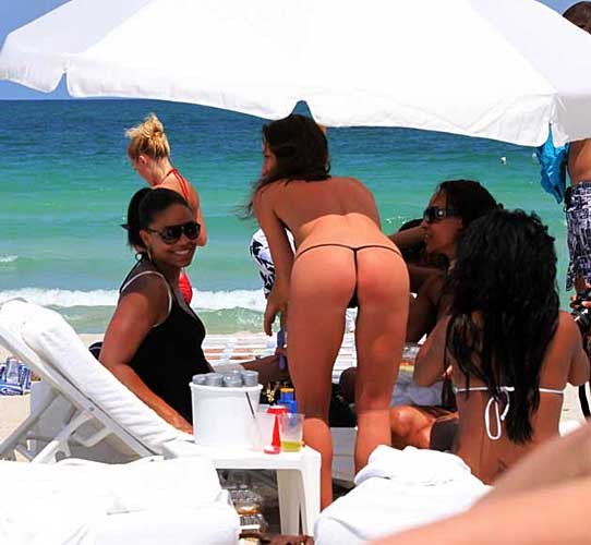 Sanaa Lathan showing her tits and ass in thong on beach paparazzi pictures #75394418