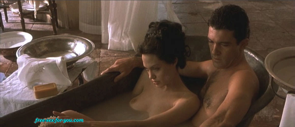 Angelina Jolie showing her nice big tits and fucking hard on bed #75418949