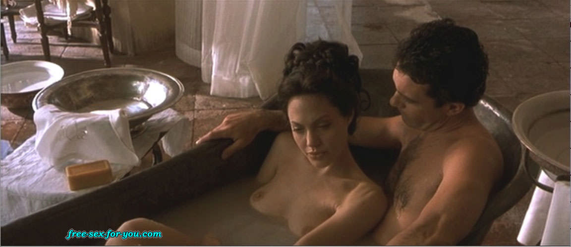 Angelina Jolie showing her nice big tits and fucking hard on bed #75418955