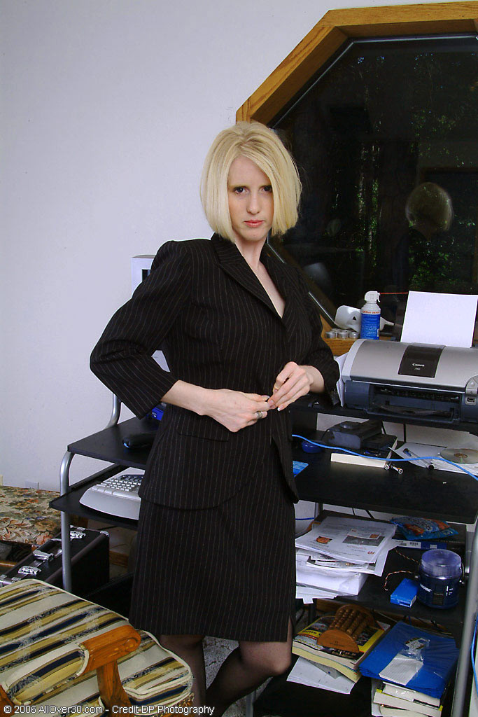 Blonde office MILF strips and spreads her ivory legs #73501778