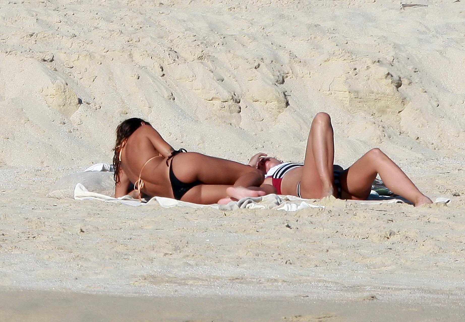 Elisabetta Canalis showing pokies in tan colored bikini top at the beach in Los  #75322405