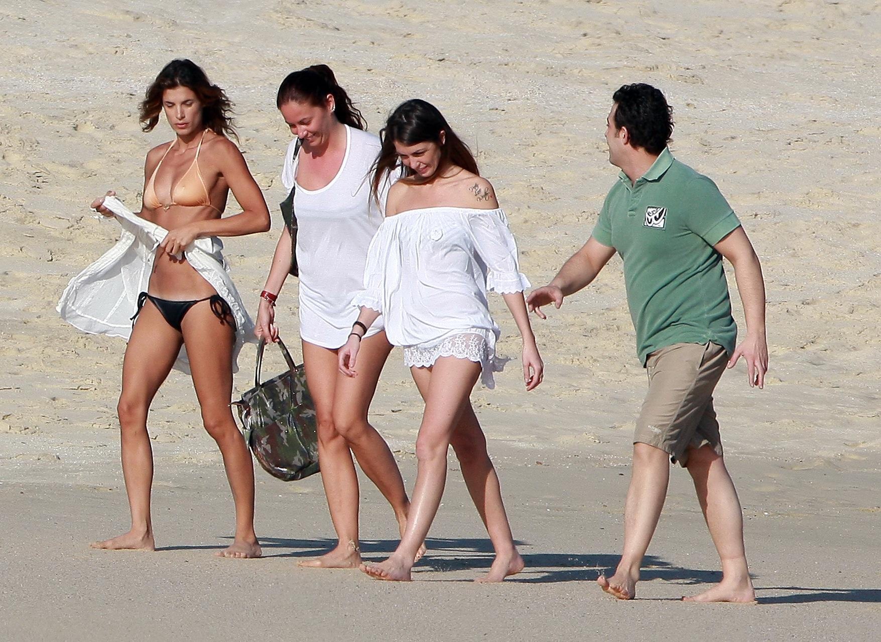 Elisabetta Canalis showing pokies in tan colored bikini top at the beach in Los  #75322437