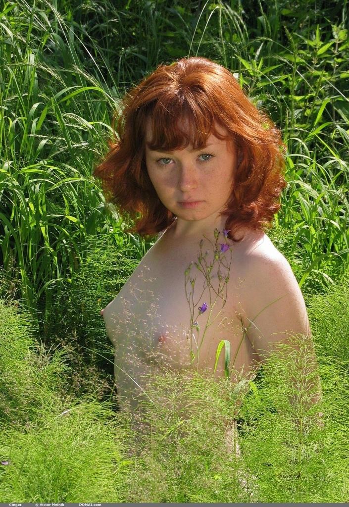 Pretty redhead posing nude outside by stream #78622721