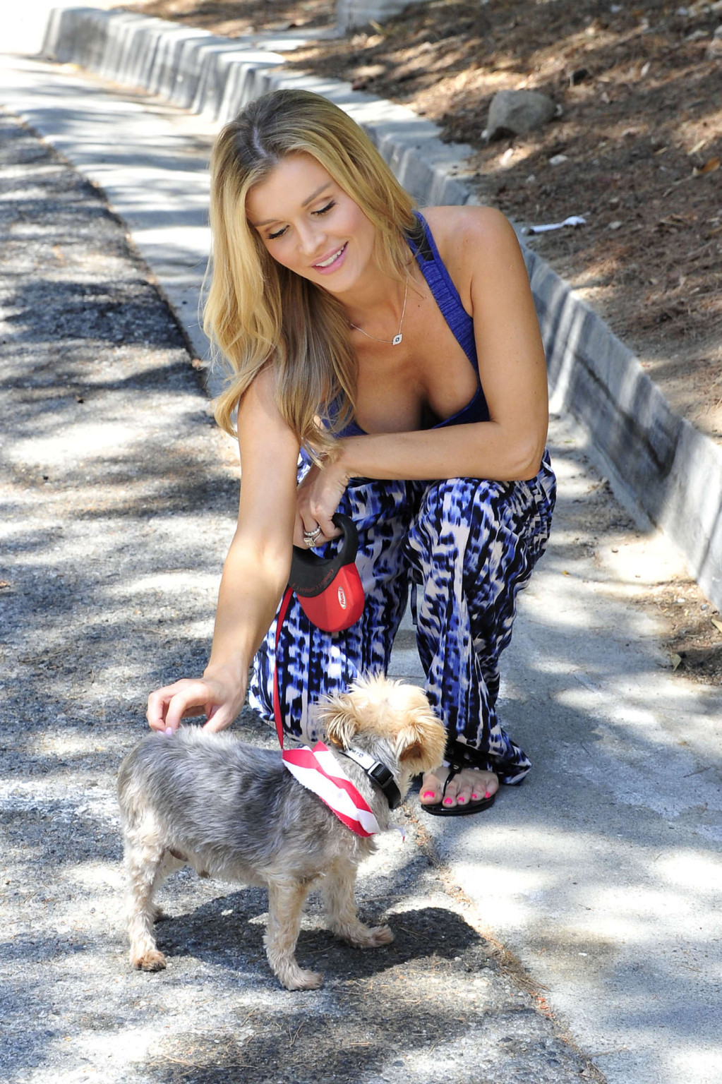 Joanna krupa vollbusig in einem blauen Sport-BH beim Spaziergang mit ihrem Hund in Miami
 #75185144
