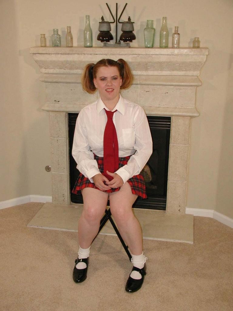 Chubby teen in uniform getting her pussy stuffed by dildo #75571804