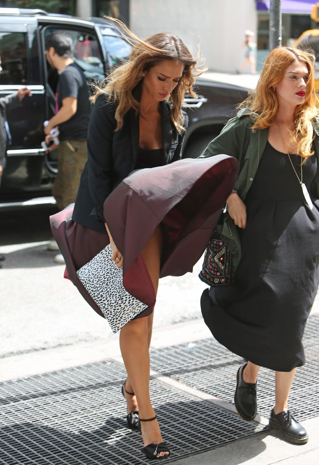 Jessica Alba upskirt and shows cleavage leaving the Trump SoHo Hotel in NYC #75188249
