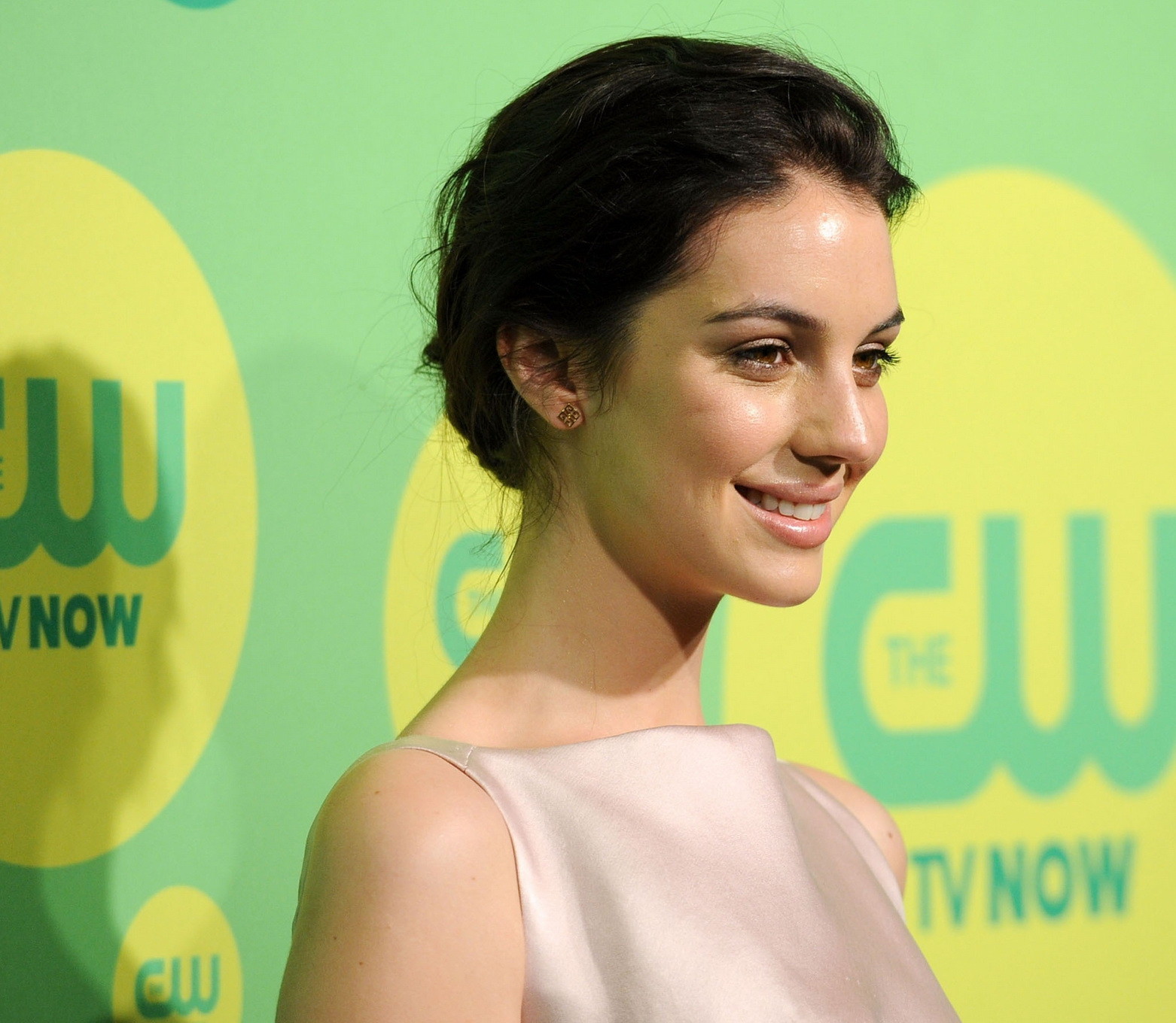 Adelaide Kane busty wearing short flesh colored backless dress at The CW Network #75223169
