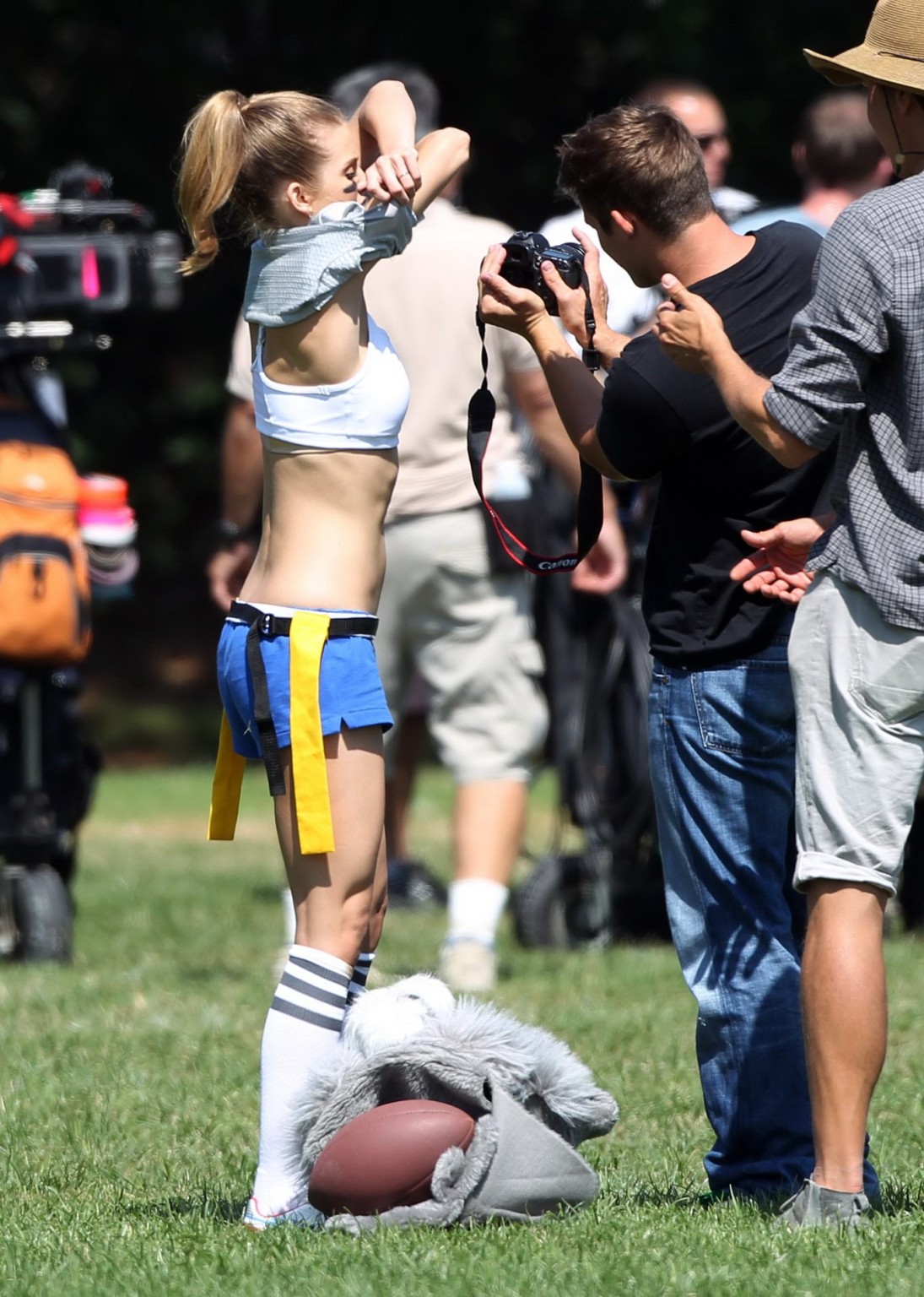 AnnaLynne McCord wearing belly top  shorts on '90210' cast in LA #75251693