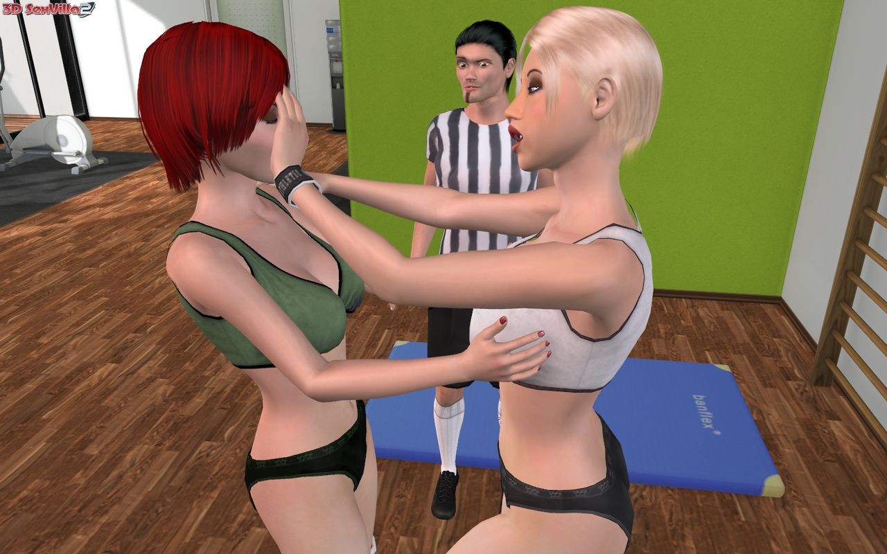 3d animated babes fighting hard with their referee #69354132