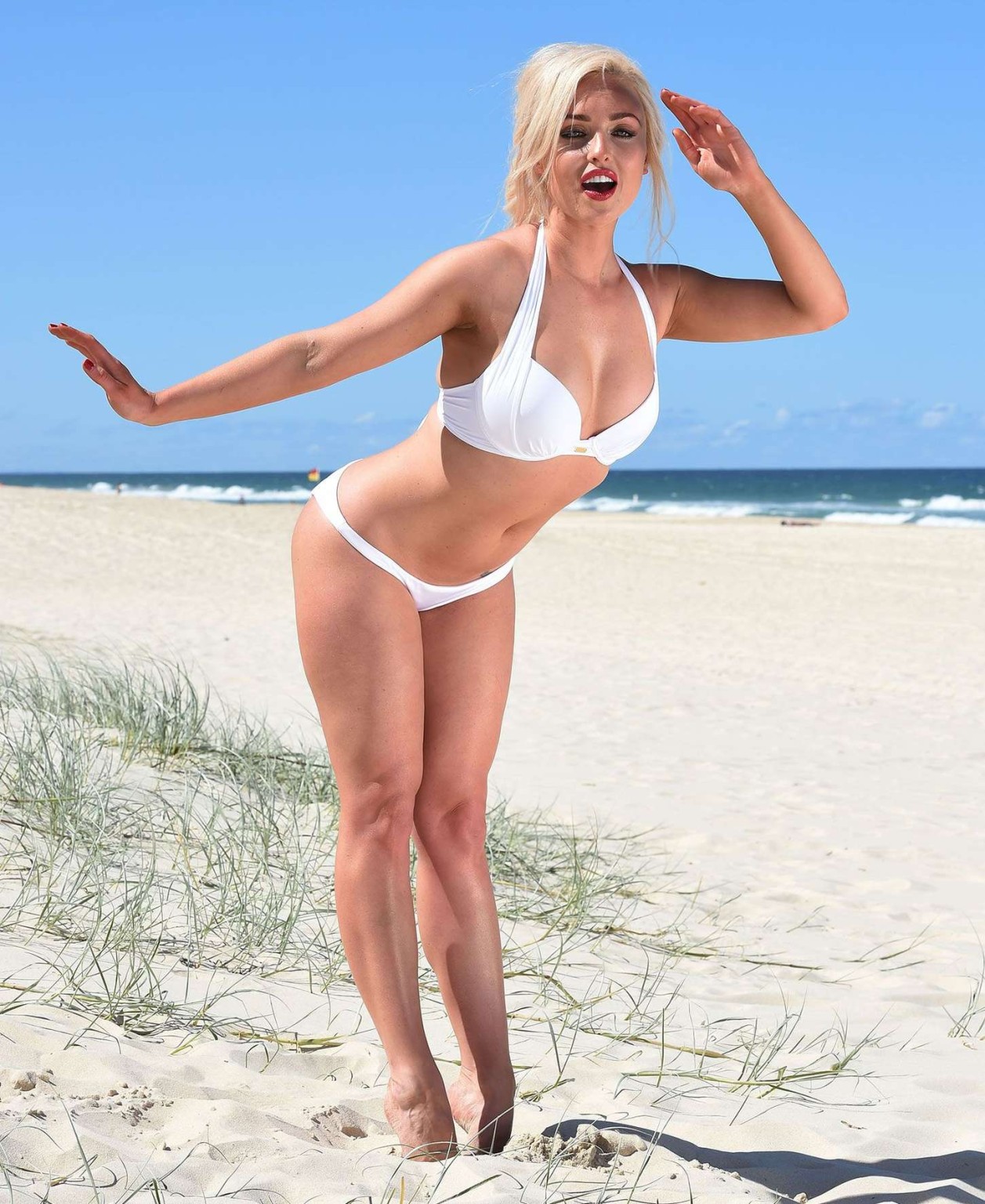Jorgie Porter showing her boobs and ass in white bikini #75149977