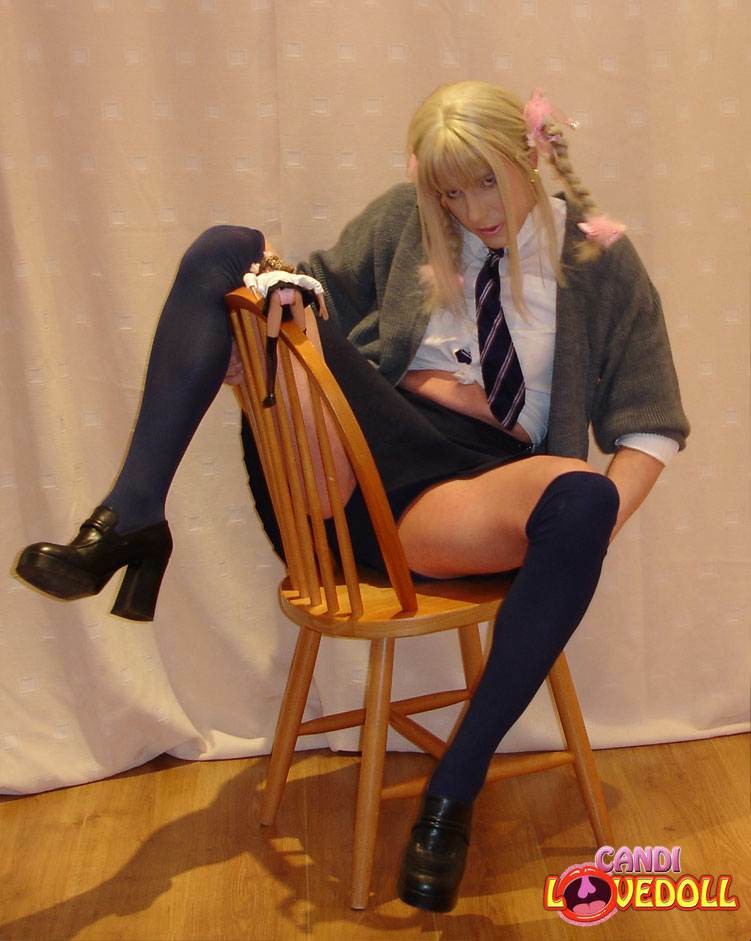 Tranny dressed as a schoolgirl shows her dick #75770279