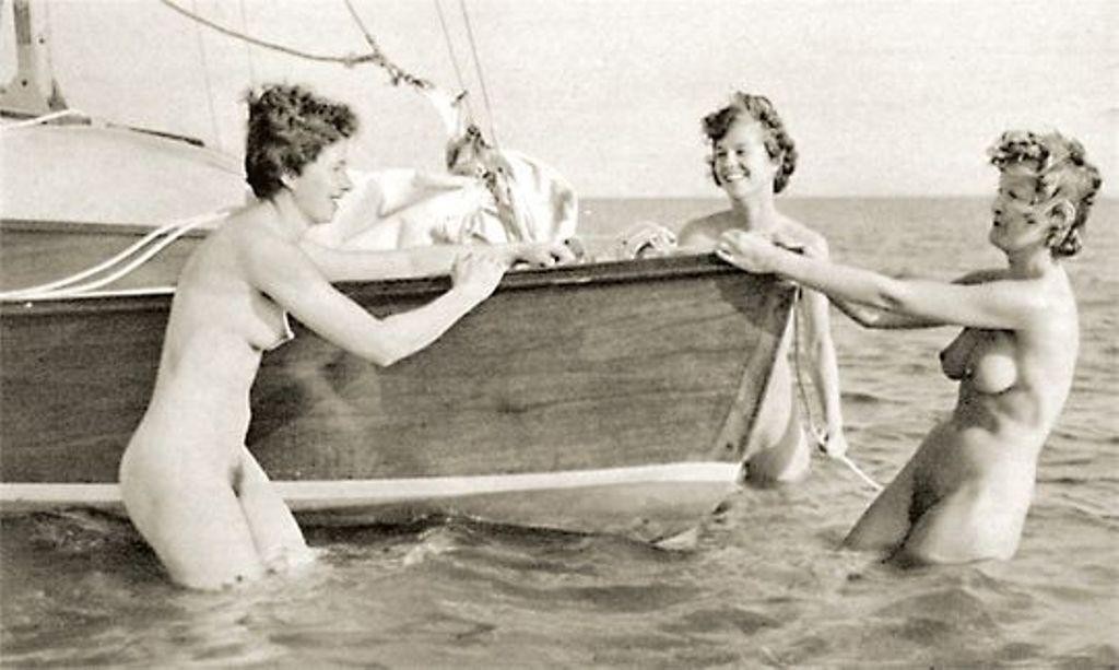 Vintage beach nudist flashing pussies in public #70184196