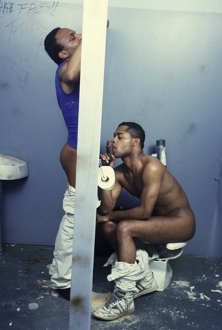 Two fresh black dudes enjoy glory hole mutual sucking passion #76975848