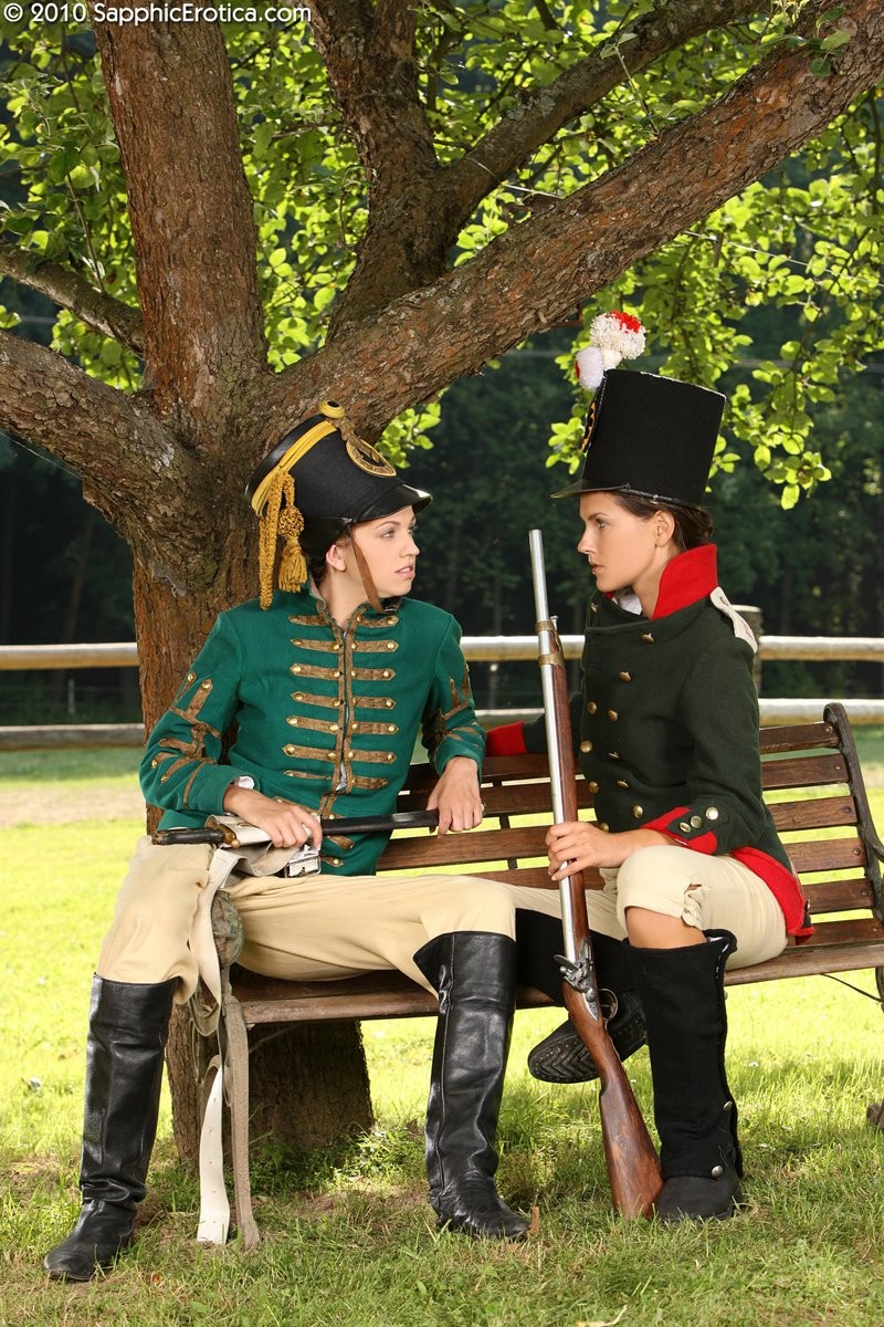Lesbian Prussian soldiers get naked and have sex in park #78084474