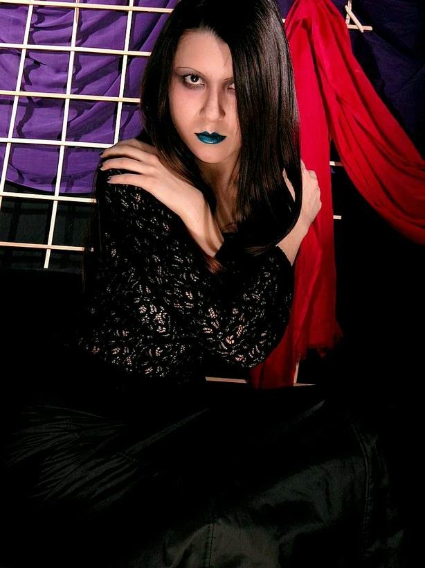 Goth teen in black panties and stockings #73288590