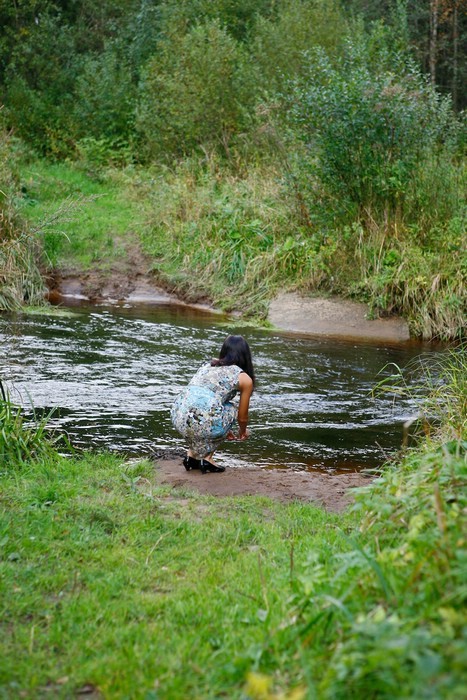 Tight teen with no underwear takes a piss outdoors #76565415