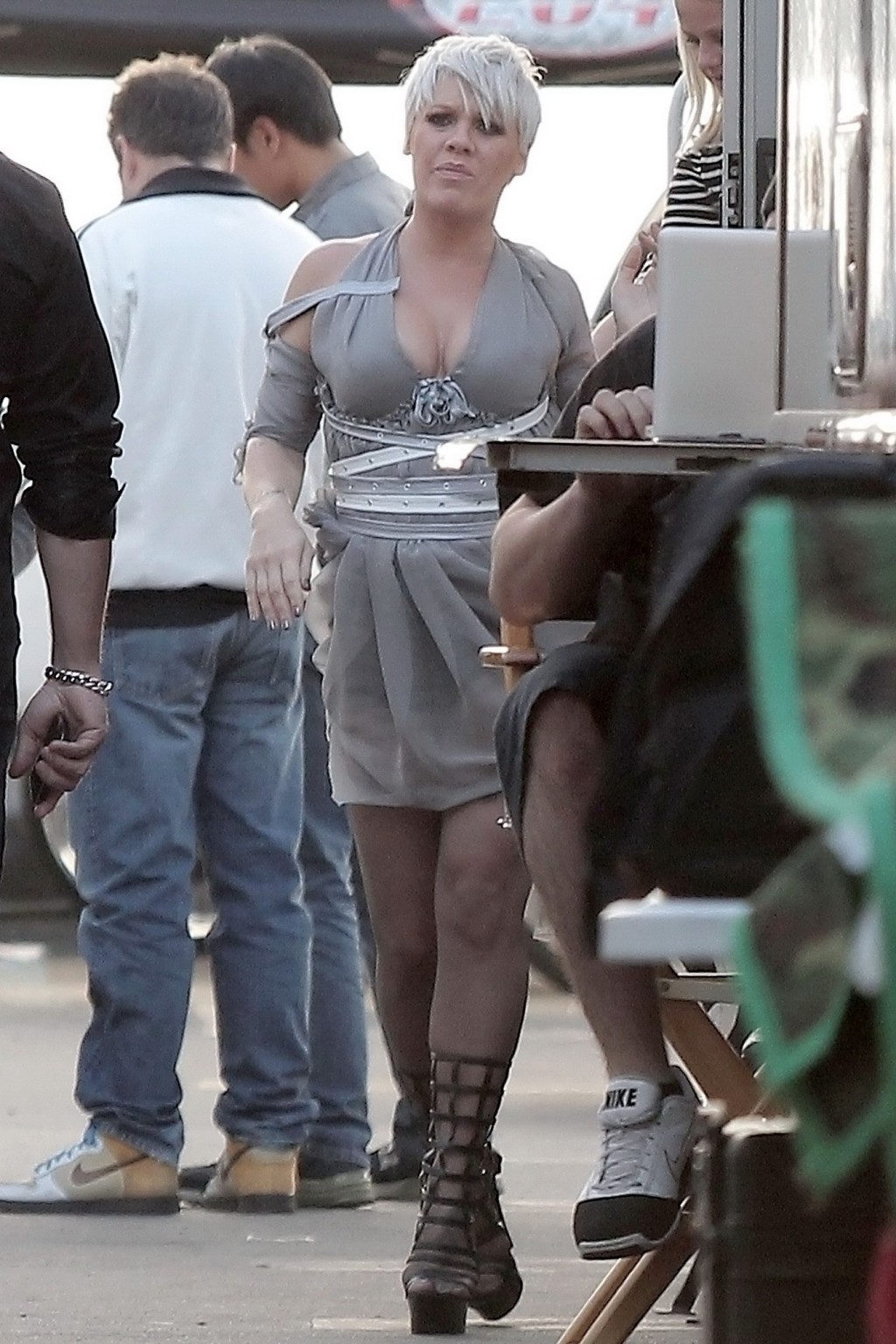 Pink showing huge cleavage on the music video set in LA #75324842