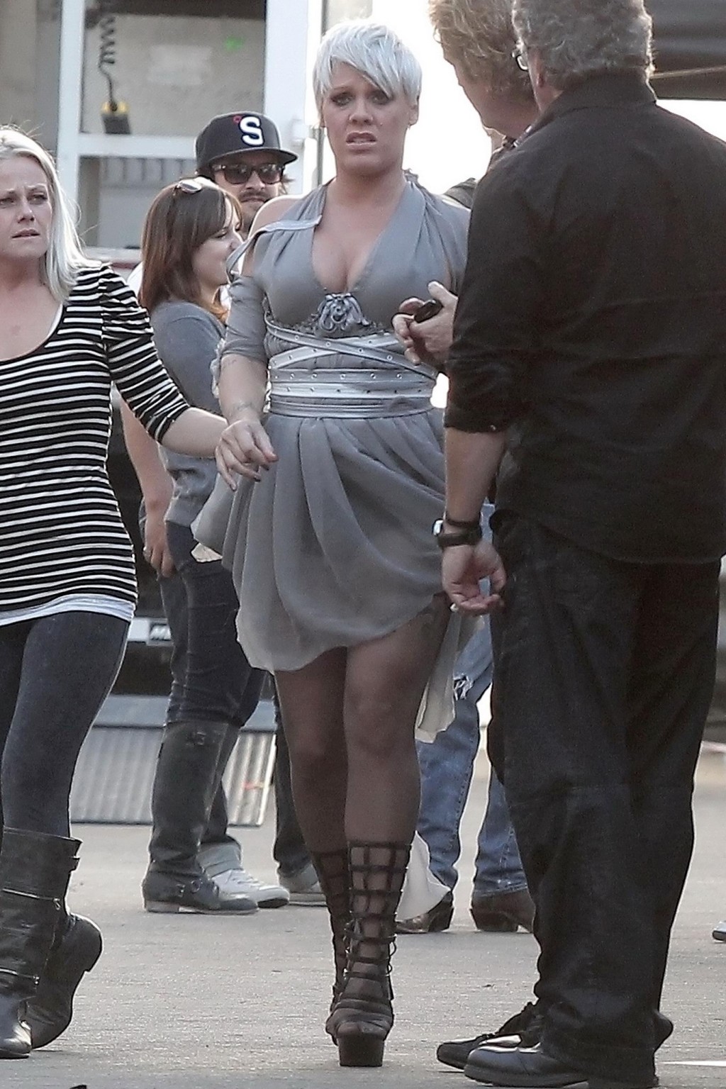 Pink showing huge cleavage on the music video set in LA #75324854