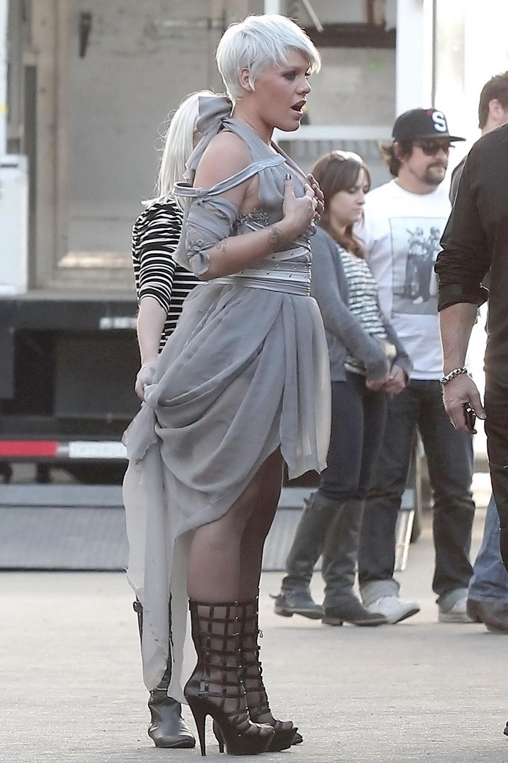 Pink showing huge cleavage on the music video set in LA #75324881