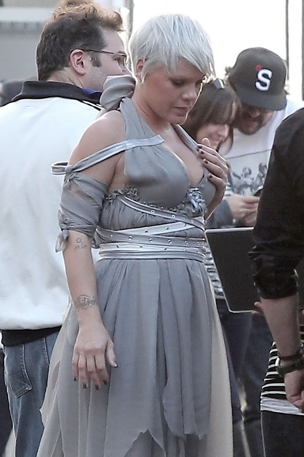 Pink showing huge cleavage on the music video set in LA #75324920